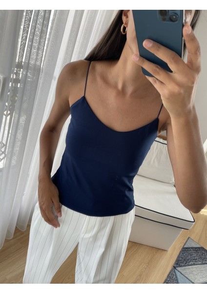 Lacivert Ip Askılı Bluz M