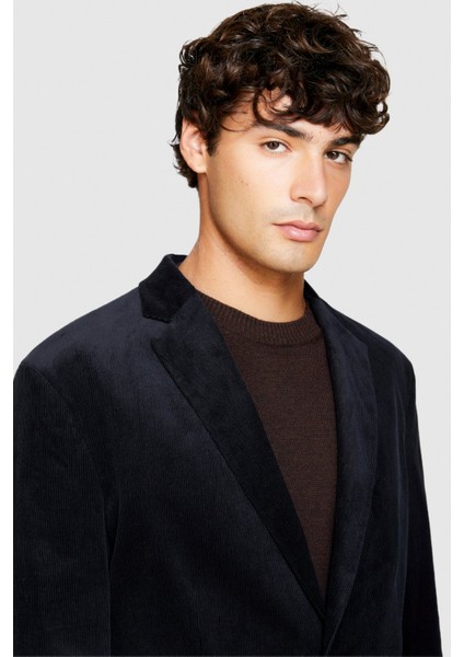 %100 Koton Slim Fit Kadife Ceket Erkek Siyah Mont - 323A2SFRSW01B