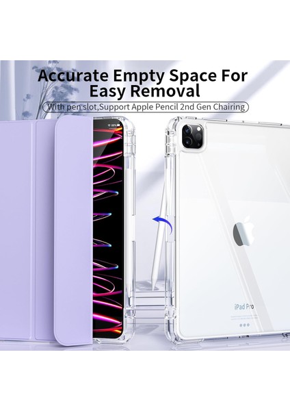 Ipad Pro 12.9" 2021.2022 5. 6 Nesil Uyumlu Kılıf Pen Charge Şeffaf Kalem Bölmeli Case fırsatları