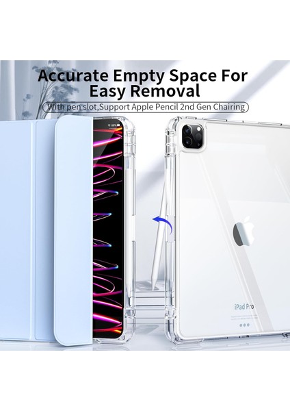 Ipad Pro 12.9" 2021.2022 5. 6 Nesil Uyumlu Kılıf Pen Charge Şeffaf Kalem Bölmeli Case