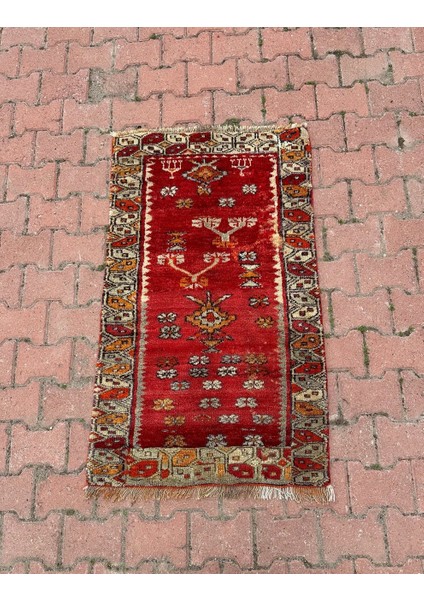 77X127 cm Eski El Dokuma Iran Halısı Küçük Boy Kırmızı Renk Yün Kilim