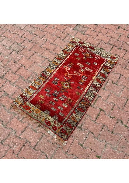 77X127 cm Eski El Dokuma Iran Halısı Küçük Boy Kırmızı Renk Yün Kilim