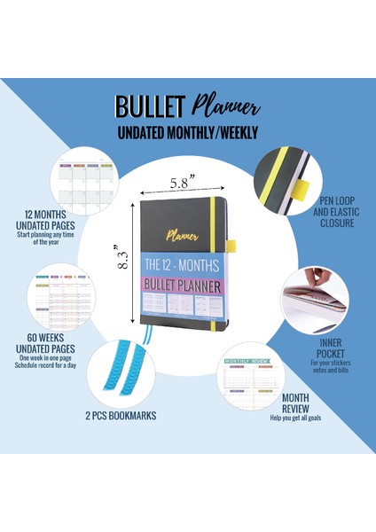 Gri Stil A5 Ciltli Ajanda Günlük Planlayıcı Hayat Hedef Belirleme Tarihsiz Haftalık Aylık Yıllık Takvim Organizatör Defter - Fitness Yoga Alışkanlık (Yurt Dışından)