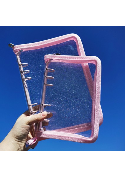 Pembe Kapak Stili A6 Köpekbalığı A5 A6 Fermuarlı Defter Fotoğraf Organizatörü Gevşek Yapraklı Kapak Günlük Bullet Şeffaf Pvc Ajanda Kırtasiye (Yurt Dışından)