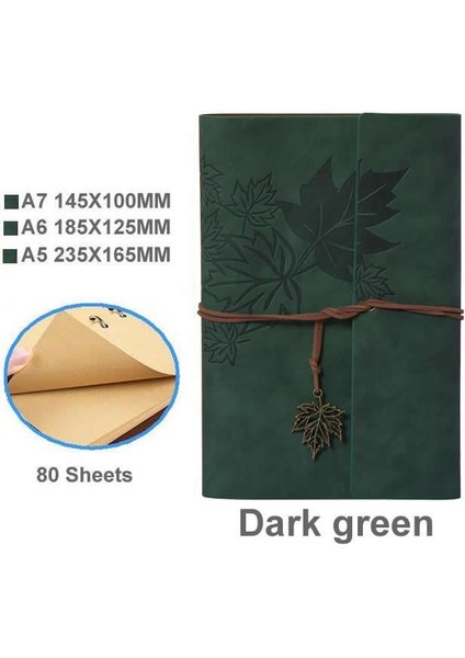 Koyu Yeşil Stil A5 235X165MM Seyahat Edilebilir Antika Defter Pu Deri Boş Kraft Günlük Not Defteri Günlük Defter Çizim Defteri Kırtasiye Okul Ofis Malzemeleri A7A6A5 (Yurt Dışından)