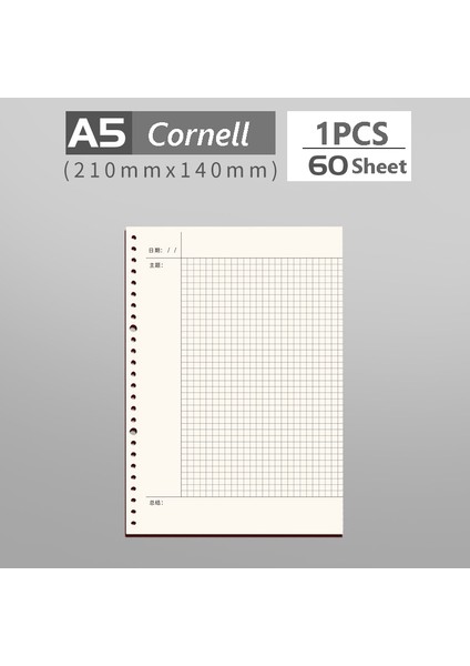 Cornell-A5-Izgara Stili 60 Sayfa Spiralli Defter Dolgusu 26 Delik Günlük Planlayıcı A4 A5 B5 Izgara Cornell Çizgili Iç Çekirdek Kağıt Kırtasiye (Yurt Dışından)