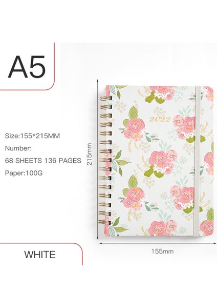Pembe Gül Tarzı A5 Günlük Ajanda Spiral Organizatör Defter Hedef Alışkanlık Zaman Çizelgesi Okul Malzemeleri - Türkçe (Yurt Dışından)