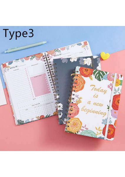 Pembe Gül Tarzı A5 Günlük Ajanda Spiral Organizatör Defter Hedef Alışkanlık Zaman Çizelgesi Okul Malzemeleri - Türkçe (Yurt Dışından) fırsatları