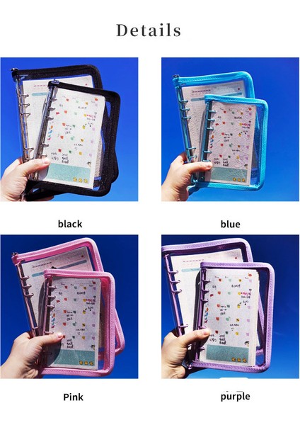 Siyah Stil A5 Skysonıc A5 A6 Fermuarlı Defter Kapağı-Muhtelif Yaprak Düzenleyici Günlük-Bullet Şeffaf Pvc Kılıf Fotoğraf Düzenleyici Kırtasiye Malzemeleri (Yurt Dışından) modelleri