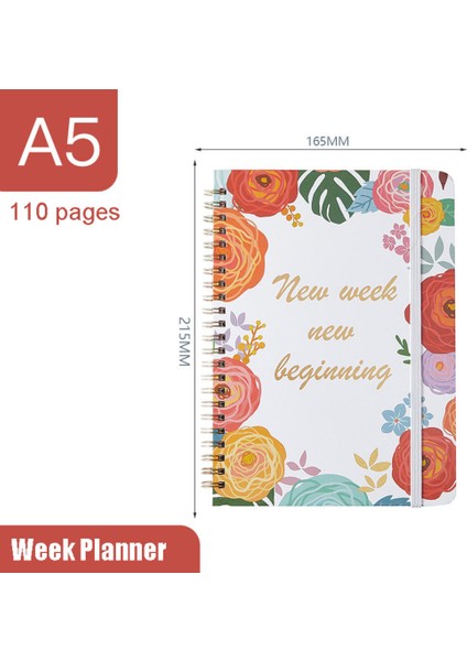 B Hafta Planlayıcı Stili A5 Günlük Ajanda Spiral Organizatör Defter Hedef Alışkanlık Zaman Çizelgesi Okul Malzemeleri - Türkçe (Yurt Dışından)