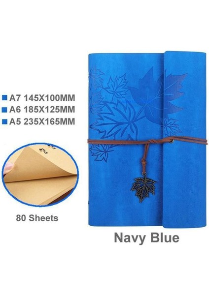 Lacivert Tarzı A7 145X100MM Seyahat Edilebilir Antika Defter Pu Deri Boş Kraft Günlük Not Defteri Günlük Defter Çizim Defteri Kırtasiye Okul Ofis Malzemeleri A7A6A5 (Yurt Dışından)
