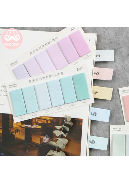 Bir Stil Bay Kağıt 6 Renkli Kademe Değişimli Dikdörtgen Not Defteri Yapışkan Notlar Günlük Yaratıcı Kendinden Yapışkan Not Defteri Memo Pads (Yurt Dışından) modelleri