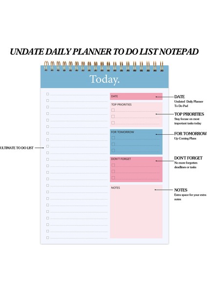 No.15 Tarzı Günlük Yapılacaklar Listesi Ajandası Esnek Kapaklı Spiral Defter - Hedefler, Notlar ve Görevler Için Organizatör (Yurt Dışından) modelleri