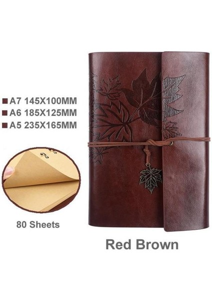 C Kırmızı Kahverengi Tarzı A6 185X125MM Seyahat Edilebilir Antika Defter Pu Deri Boş Kraft Günlük Not Defteri Günlük Defter Çizim Defteri Kırtasiye Okul Ofis Malzemeleri A7A6A5 (Yurt Dışından)