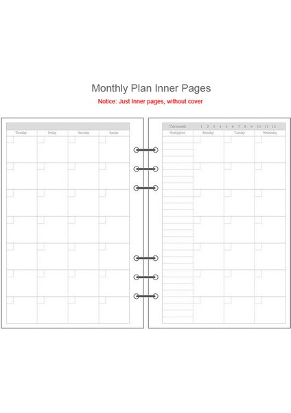 Aylık Plan Stili A7 A7 A6 A5 Şeffaf Halkalı Defter Takvim Haftalık Günlük Ajanda Iç Çekirdek Kapak Günlük Ofis Okul Kırtasiye Malzemeleri (Yurt Dışından)