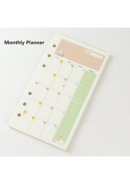 Aylık Planlayıcı Stili A5 45 Sayfa Kawaii A5 A6 Düz Sayfa Defter Kağıdı Yenileme Spiral Cilt Içindekiler Iç Sayfalar Aylık Haftalık Günlük Planlayıcı Ajandası (Yurt Dışından)