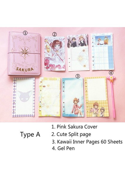 Bir Stil Yazın Japon Sakura Yapraklı Günlük Defter Sevimli Seyahat Ajandası Spiral A6 Günlük Planlayıcı Organizatör Mermi Pembe Defter (Yurt Dışından)