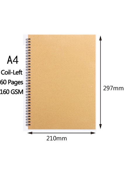 H164-A4-SOL Stil A3AKAK Kraft Kağıdı Defter Spiral Sanat Defteri Boş Sayfalar 160GSM Sert Kapak Okul Malzemeleri Kalem Çizim Not Defteri (Yurt Dışından)