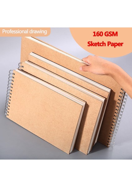 H164-A4-SOL Stil A3AKAK Kraft Kağıdı Defter Spiral Sanat Defteri Boş Sayfalar 160GSM Sert Kapak Okul Malzemeleri Kalem Çizim Not Defteri (Yurt Dışından) fiyatları