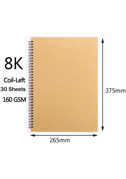 H164-8K-SOL Stil A3AKAK Kraft Kağıdı Defter Spiral Sanat Defteri Boş Sayfalar 160GSM Sert Kapak Okul Malzemeleri Kalem Çizim Not Defteri (Yurt Dışından)