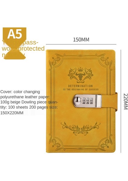 F Stili Kilitli Retro Şifre Defteri Defter 200 Sayfa A5 Kalın Ciltli Günlük Not Defteri - Stationery Not Defteri Binder (Yurt Dışından)