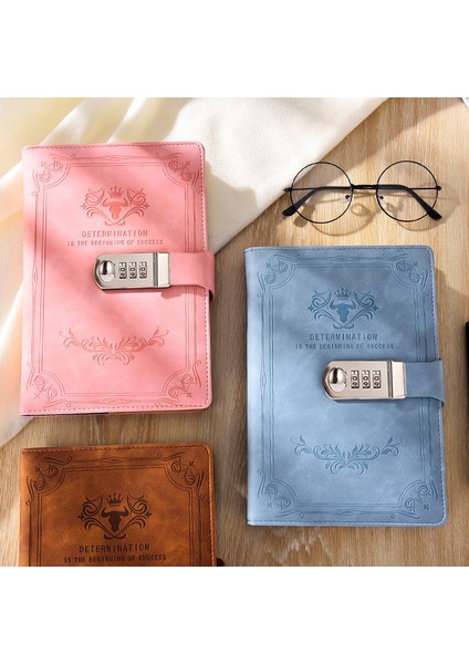 F Stili Kilitli Retro Şifre Defteri Defter 200 Sayfa A5 Kalın Ciltli Günlük Not Defteri - Stationery Not Defteri Binder (Yurt Dışından)