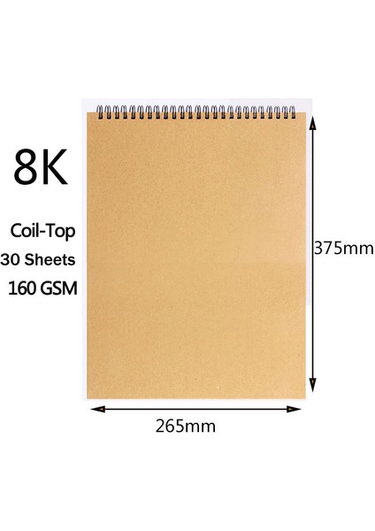 H164-8K Üst Stil A3AKAK Kraft Kağıdı Defter Spiral Sanat Defteri Boş Sayfalar 160GSM Sert Kapak Okul Malzemeleri Kalem Çizim Not Defteri (Yurt Dışından)