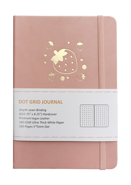 Pembe Vegan Deri Stili A5 Özelleştirilebilir 160 Gsm Noktalı Günlük A5 Kalın Beyaz Bambu Kağıt Gsm Noktalı Defter Vegan (Yurt Dışından)
