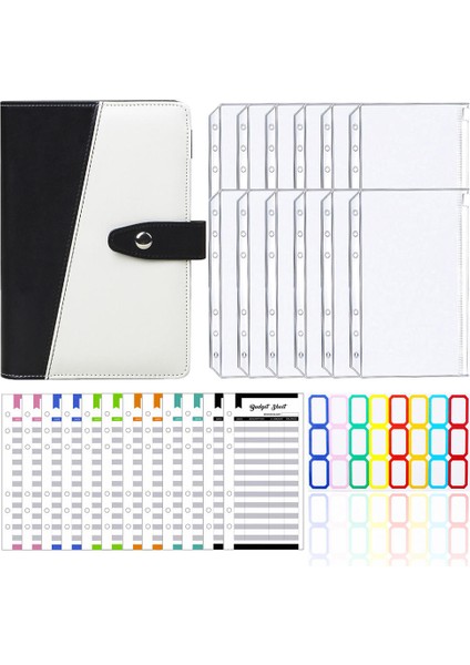 Type8 Siyah Beyaz Tarzı 2022 A6 Defter Cüzdanı Bütçe Planlayıcı Organizatör Nakit Bütçe Zarf Sistemi Pu Deri Fermuarlı Cebi Etiket Etiketleri (Yurt Dışından)