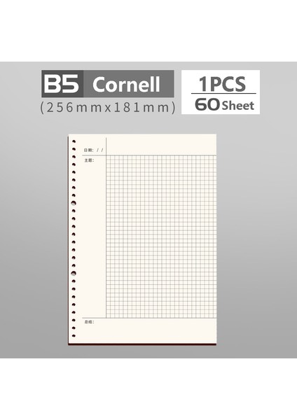 Cornell-B5 Stili A4 A5 B5 Gevşek Yaprak Defter Dolum Spiral Bağlayıcı Iç Sayfa Günlük Haftalık Aylık Planlayıcı Okul Cornell Çizgili Izgara Iç Kağıt (Yurt Dışından)