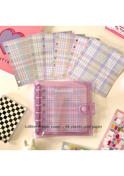 Mor Gird Set Stili 14,5X15CM Sharkbang A7 Kare Yapraklı Günlük Defter Glitter Günlük Ajanda Planlayıcı Pvc Bağlayıcı Kart Kitabı Hediye Seti Kırtasiye (Yurt Dışından)