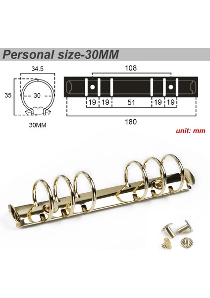 Altın Kişisel 30MM Stili Defter Ajandası Planlayıcı A5 A6 Kişisel A7 Bağlayıcı Klasör Için 2 Çift Vida Ile Metal Spiral Halka Bağlayıcı Klips Dosya Klasörü (Yurt Dışından)