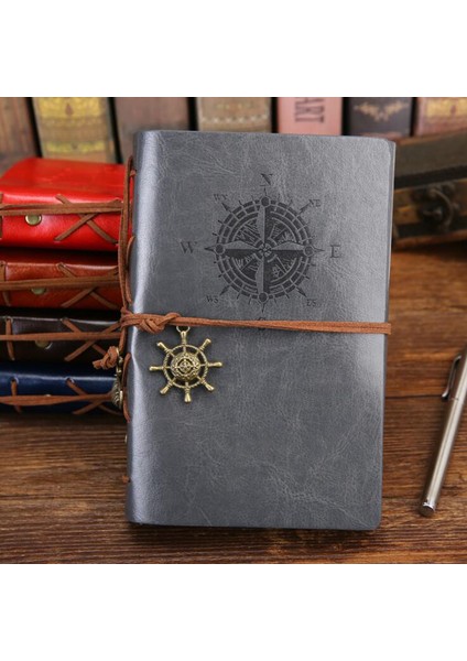 Gri Tarzı Orta 130X185MM Retro Spiral Defter Günlük Not Defteri Vintage Korsan Çapalar Pu Deri Not Defteri Değiştirilebilir Kırtasiye Hediye Seyahatçi Günlüğü (Yurt Dışından)