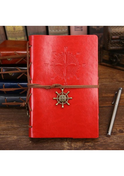 Kırmızı Stil Orta 130X185MM Retro Spiral Defter Günlük Not Defteri Vintage Korsan Çapalar Pu Deri Not Defteri Değiştirilebilir Kırtasiye Hediye Seyahatçi Günlüğü (Yurt Dışından)