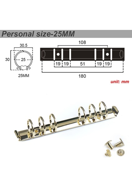 Altın Kişisel 25 mm Stili Defter Ajandası Planlayıcı A5 A6 Kişisel A7 Bağlayıcı Klasör Için 2 Çift Vida Ile Metal Spiral Halka Bağlayıcı Klips Dosya Klasörü (Yurt Dışından)