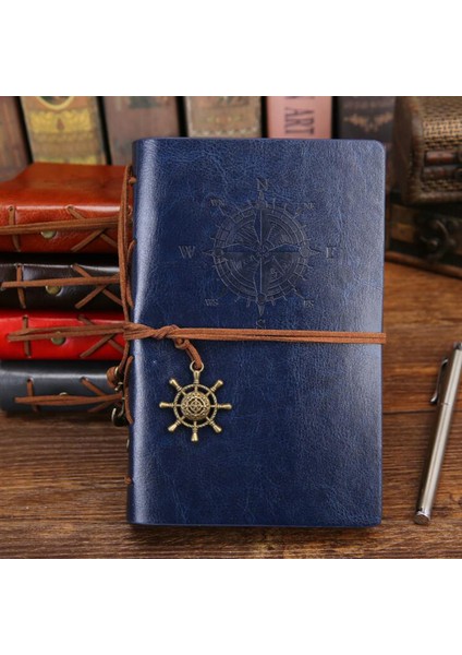 Mavi Stil Orta 130X185MM Retro Spiral Defter Günlük Not Defteri Vintage Korsan Çapalar Pu Deri Not Defteri Değiştirilebilir Kırtasiye Hediye Seyahatçi Günlüğü (Yurt Dışından)