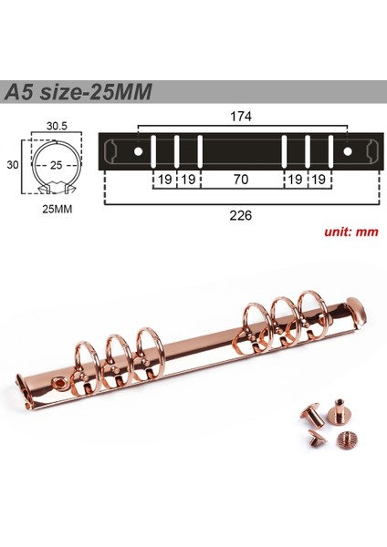 Gül A5 25MM Stili Defter Ajandası Planlayıcı A5 A6 Kişisel A7 Bağlayıcı Klasör Için 2 Çift Vida Ile Metal Spiral Halka Bağlayıcı Klips Dosya Klasörü (Yurt Dışından)