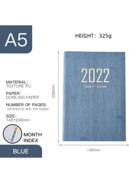 Mavi Stil A5 2022 A5 Takvim Defterleri Süper Kalın Pu Deri Kapak Takvim Günlük Günlük Defterler Okul Ofis Malzemeleri Mermi Kırtasiye (Yurt Dışından)