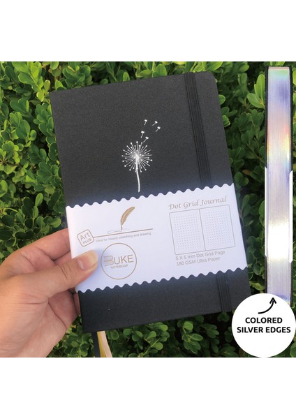 Kırmızı Stil Renkli Gümüş Kenarlar Buke Defter Noktalı Günlük Çizgili Sayfalar 180GSM Bambu Kalın Beyaz Kağıt, Siyah Su Geçirmez Kumaş Kapak (Yurt Dışından)