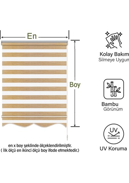 Soft Bamboo Krem Bej Kırçıllı Zebra Perde ( Etek Dilimli )