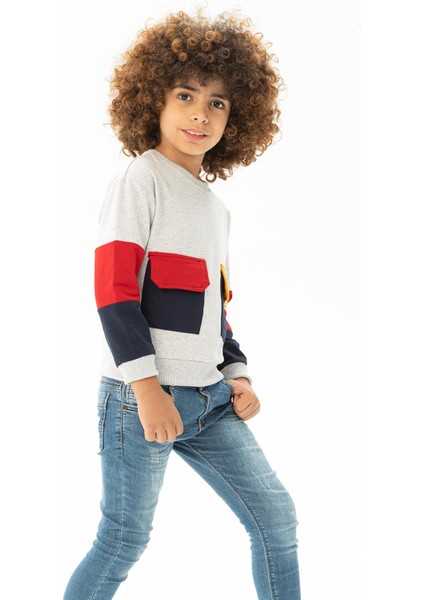 Erkek Çocuk Gri Renkli Ön Çift Cep Detaylı Sweatshirt modelleri