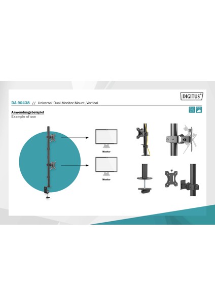 Monitör Tutucusu, Digitus Dikey Olarak 17-32 8 Kg'a Kadar Evrensel Ikili Monitör Tutucu