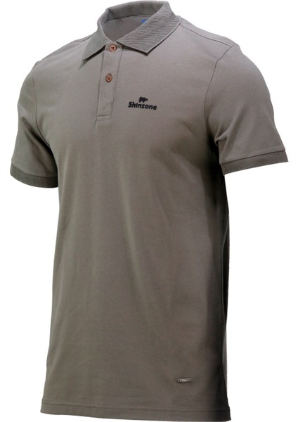 Erkek Polo Yaka Yumuşak Dokulu, Kol Bantlı Haki T-Shirt
