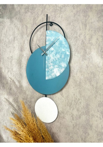 Muyika Madeco Metal 68 x 31 cm Dekoratif Duvar Saati (Mavi Beyaz)
