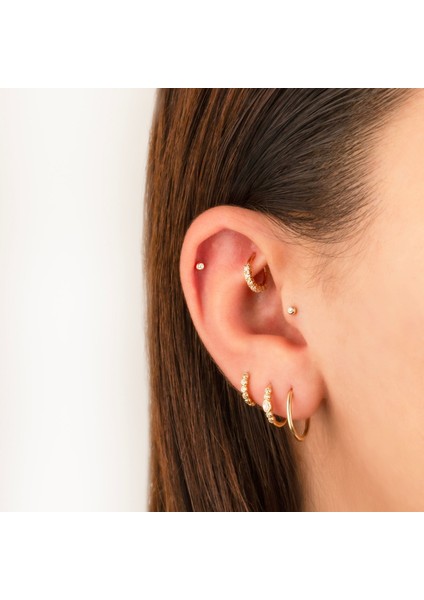 Dianora Piercing 14 Ayar Altın Taşlı Tek Top Motifli Minimal Tragus Piercing