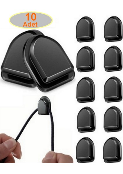 10 Adet Koblo Tutucu Siyah Çok Amaçlı Kanca Kablo Toparlayıcı Yapışkanlı Askı Araç İçi Askı Aparatı