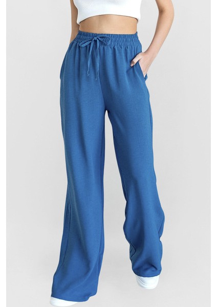Kadın Beli Lastikli Yazlık Oversize Bürümcük Palazzo Pantolon