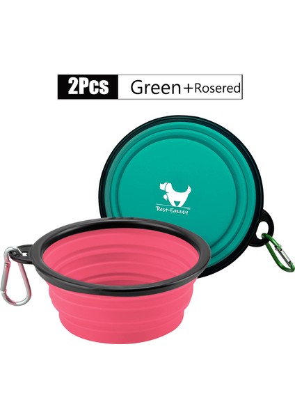 Yeşil Gül Tarzı 350ML 2 Paket Katlanabilir Köpek Kapları Seyahat Evcil Hayvan Taşınabilir Su Kabı Için Köpekler Için Kase Seyahat Yürüyüş ile 2 Karabina (Yurt Dışından)
