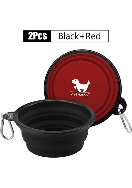 Siyah Kırmızı Stil 1000ML 2 Paket Katlanabilir Köpek Kapları Seyahat Evcil Hayvan Taşınabilir Su Kabı Için Köpekler Için Kase Seyahat Yürüyüş ile 2 Karabina (Yurt Dışından)
