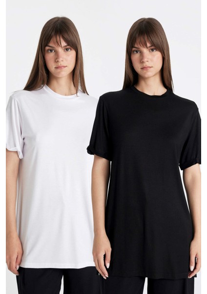 Regular Fit Kısa Kollu 2'li Basic Düz Tişört Tunik D5479AXNS